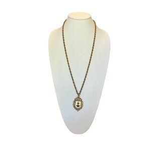 Vintage Rare  CRAFT GOLD ENAMEL NAVY BLUE & WHITE NAUTICAL ANCHOR NECKLACE